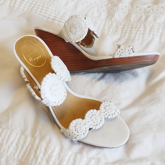 Jack Rogers Luccia Platform Medallion Wedge Sandals Slides White Sz 8 - Picture 2 of 6